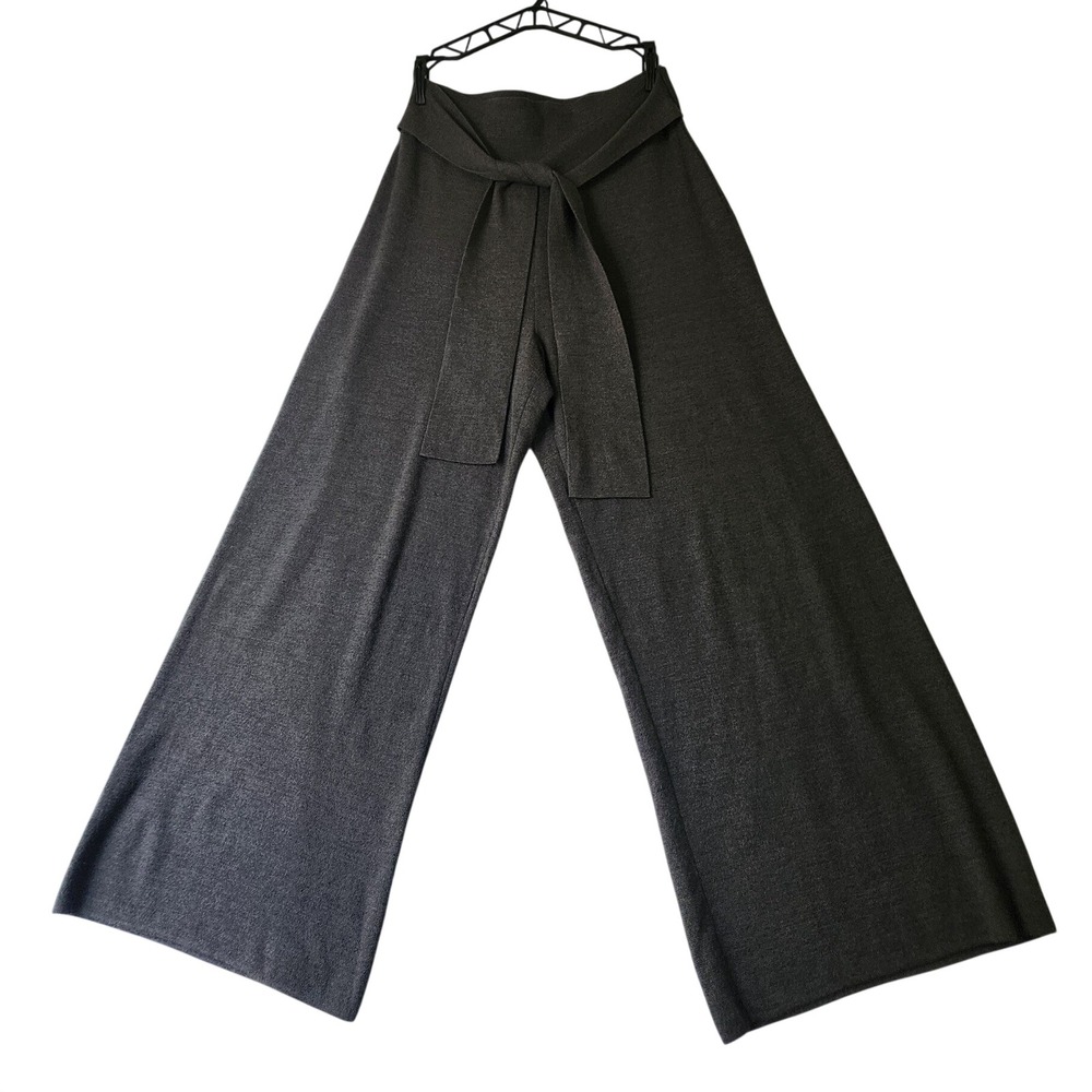 Moth Anthropologie Gray Wool Blend Wide Leg Knit Tie Waist Pants Small
